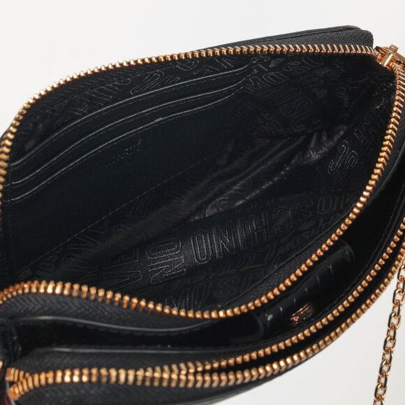 Love Moschino Nero PU Croco Logo-Plaque Zip Around Crossbody Bag - Picture 11 of 13